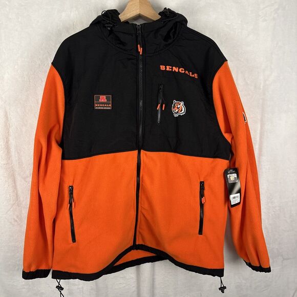 Cincinnati Bengals Fleece Hooded Jacket Coat Full Zip Size Large Orange NWT - Picture 1 of 8